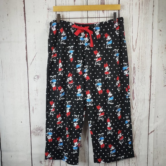 Disney Minnie Mouse Pajama Pants Juniors Size 11/13 Pull On Stretch Cotton Black - Picture 2 of 7